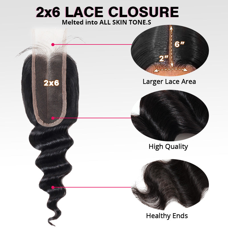 Allove 2x6 Deep Parting HD Lace Closure with Bundles Loose Deep Wave Bundles with Closure Human Hair Weave Extensions