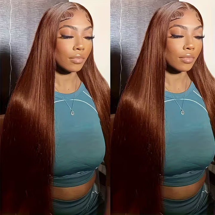 30 Inch Chocolate Brown Straight Hair 13x6 HD Lace Front Wigs 100% Glueless Human Hair Wig