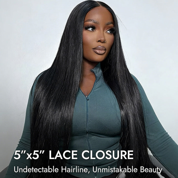 200% Density 5x5 Closure Wig Skin Melt HD Lace Straight Wig 100% Virgin Human Hair Wigs