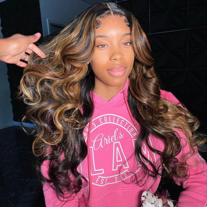 Allove Hair #FB30 4x4 Lace Closure With 3 Bundles Body Wave Brown Balayage Color