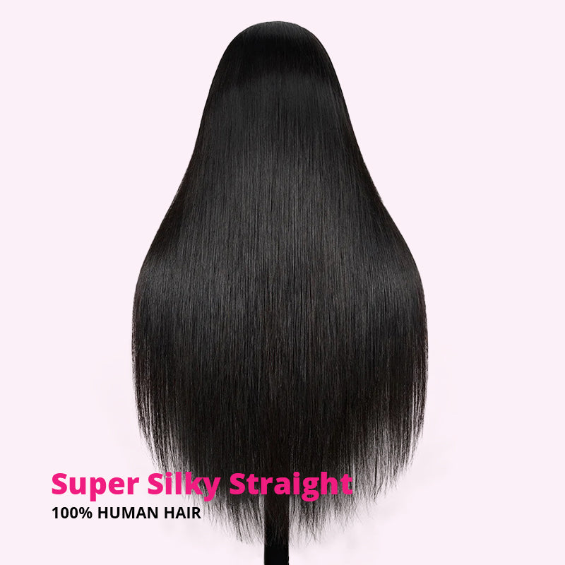 【3 IN 1 HALF WIG】Long 40Inch Invisible Hairline Silky Straight Half Wig with Drawstring Beginner-Friendly Human Hair Wigs - AlloveHair