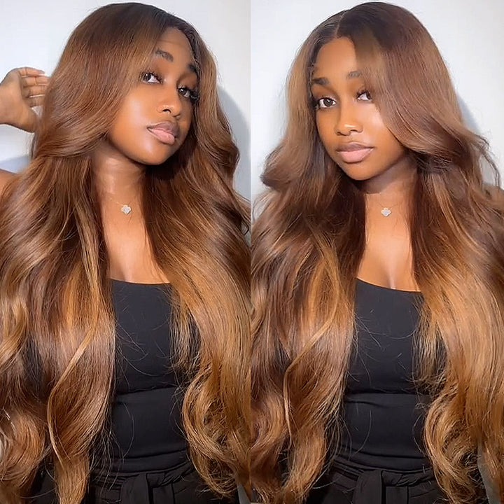 Allove 13x4/13x6 Loose Body Wave HD Lace Front Wigs Perfectly Blend Colored Human Hair Wigs 180% Density