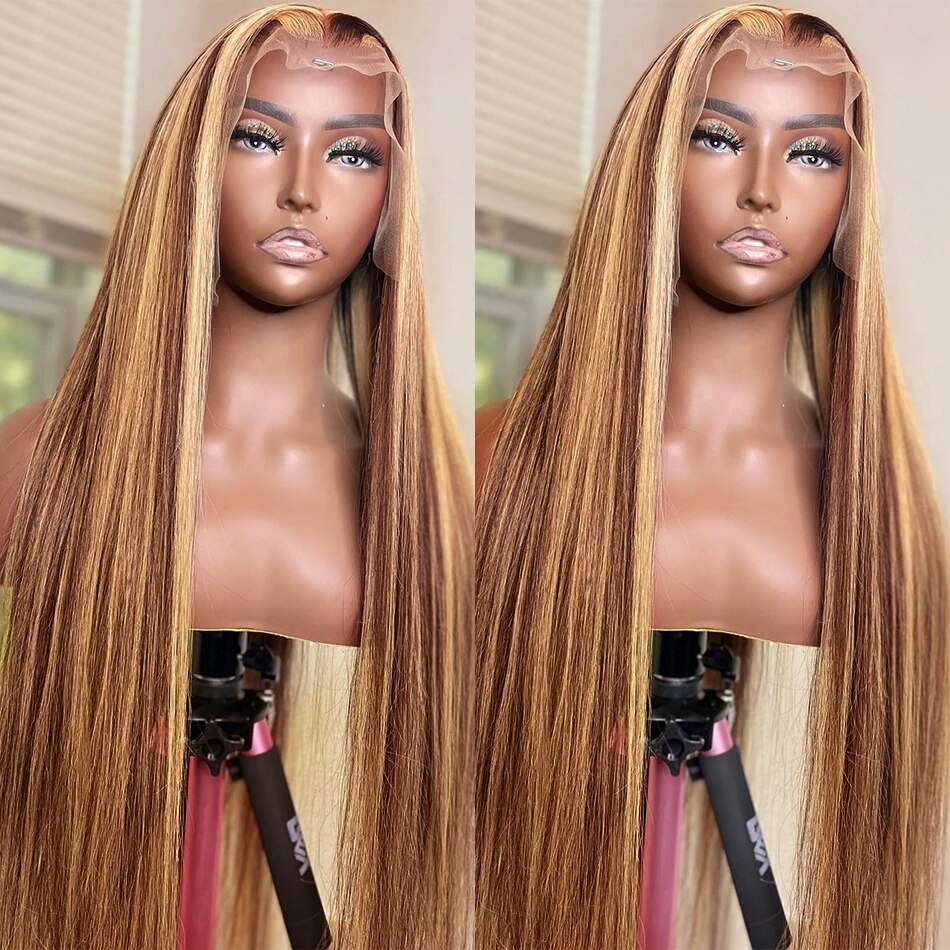 Allove Highlight Glueless Wig P4/27 Honey Blonde 13*4 Straight Hair HD Lace Front Wig