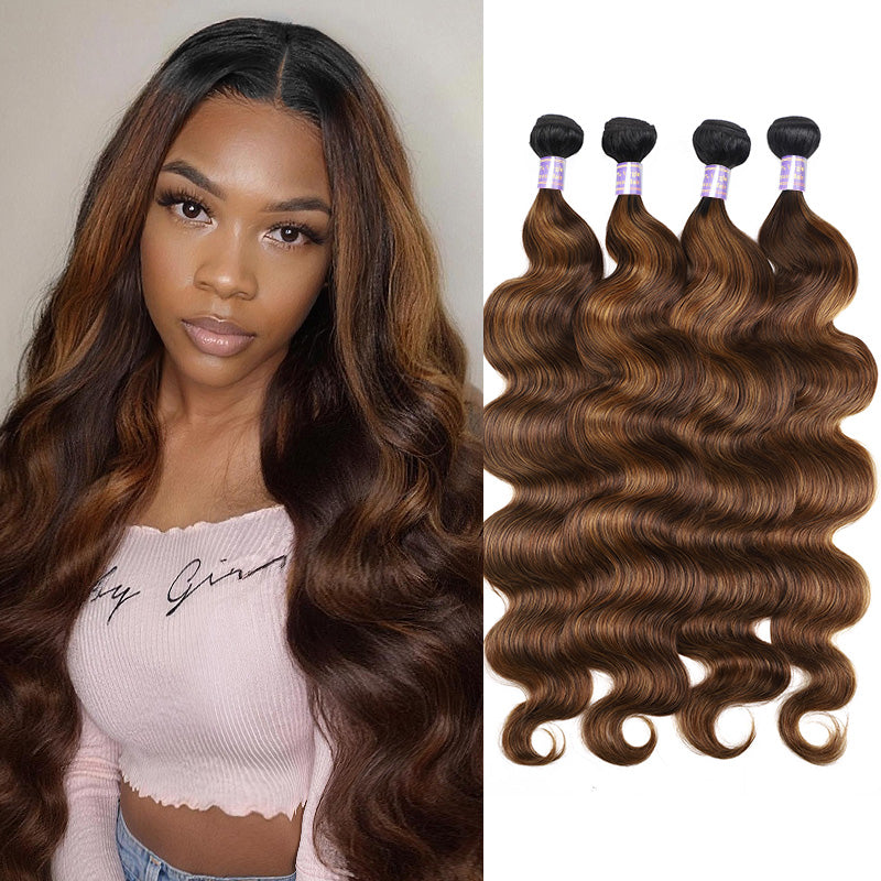 Allove Hair Brown Balayage #FB30 Ombre Body Wave Human Hair Weave 4 Bundles - AlloveHair