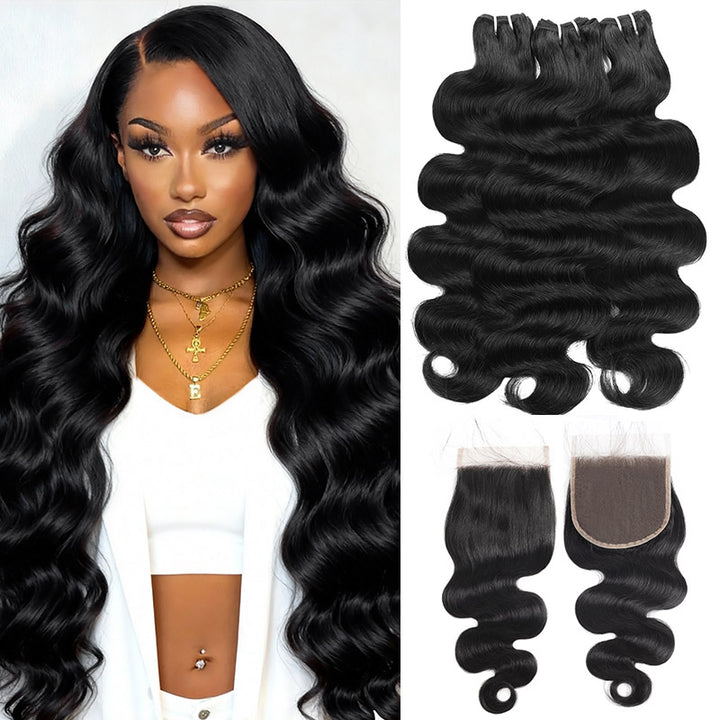 15A Raw Brazilian Body Wave Bundles With 5x5 Lace Closure 100% Human Virgin Hair - AlloveHair