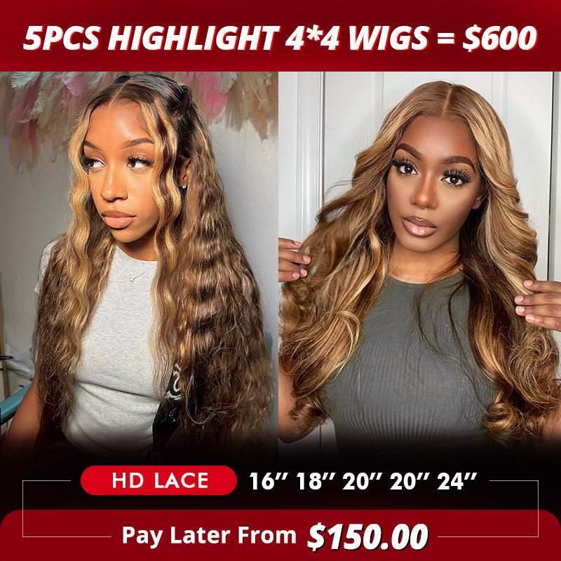 【Allove Hair Wholesale Package Deal】5pcs Highlight 4*4 Wigs = $600