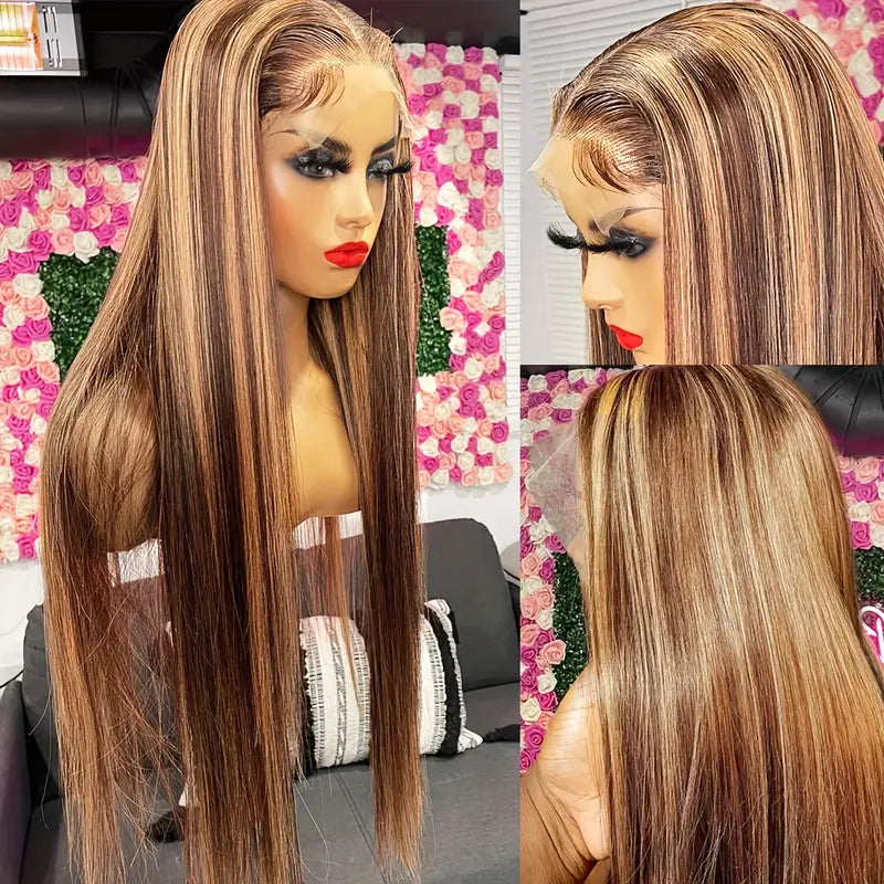Allove Highlight Glueless Wig P4/27 Honey Blonde 13*4 Straight Hair HD Lace Front Wig