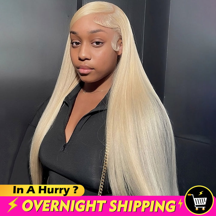 Overnight Shipping 613 Blonde Glueless Long Straight Human Hair HD Transparent Lace Front 28 Inch Wig