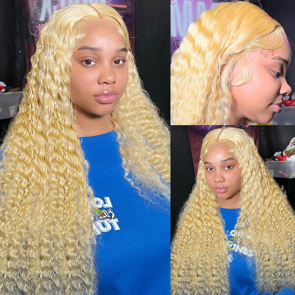 613 Blonde Color 13x6 Transparent Lace Front Wig Deep Wave Human Hair Brazilian HD Undetectable Invisible 360 Lace Font Wig
