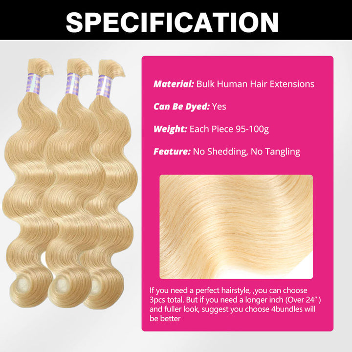 Allove #613 Blonde Body Wave Bulk Human Braiding Hair