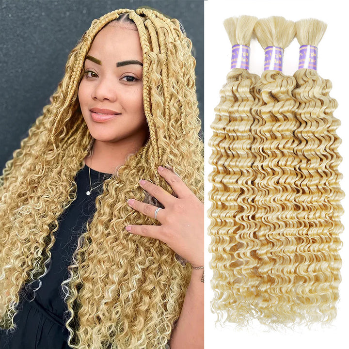 Allove #613 Blonde Deep Wave Bulk Hair Extensions For Braiding 3/4 Bundles