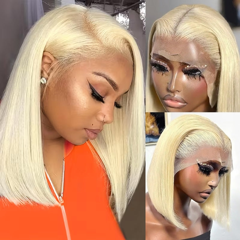 613 Short Bob Straight Human Hair Wigs 13x4/4x4 Blonde Wear To Go Lace Front Wigs