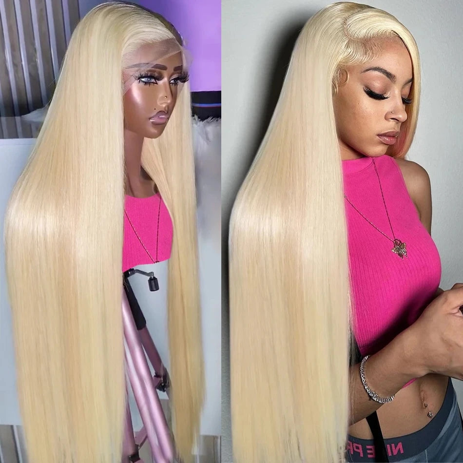 40 Inch 613 Blonde Color Wear & Go Straight Hair 13x4 HD Lace Front Glueless Wigs