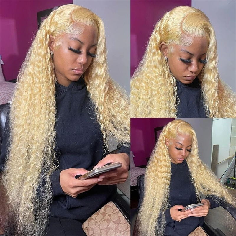 613 Blonde Deep Wave Transparent 13x4 Lace Front Wear and Go Human Hair Wigs