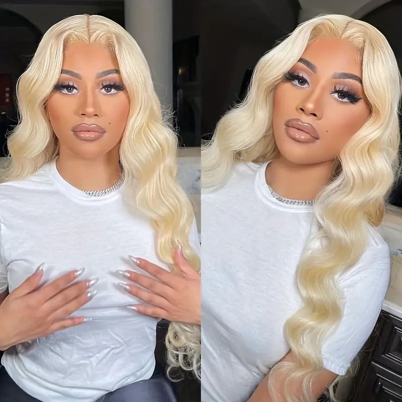 613 Blonde Color Body Wave 360 HD Transparent Lace Front Human Hair Wig with Pre Plucked