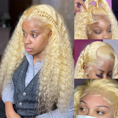 613 Blonde Color 13x6 Transparent Lace Front Wig Deep Wave Human Hair Brazilian HD Undetectable Invisible 360 Lace Font Wig