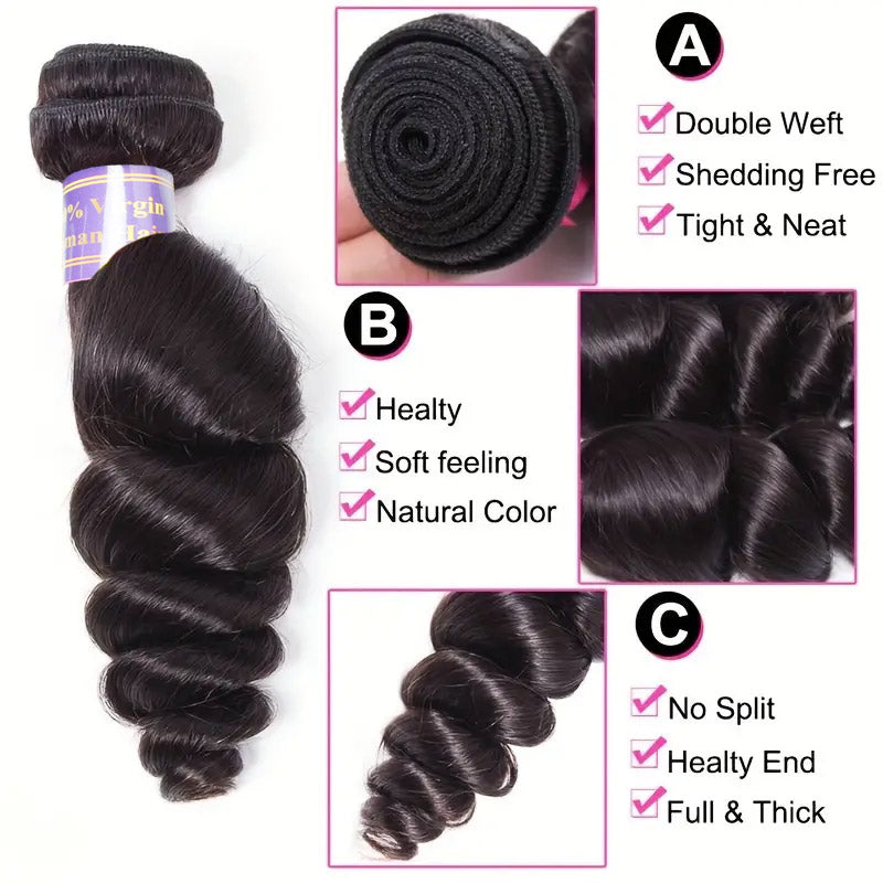 Allove Hair Malaysian Loose Wave Virgin Human Hair 4 Bundles with 13*4 Lace Frontal