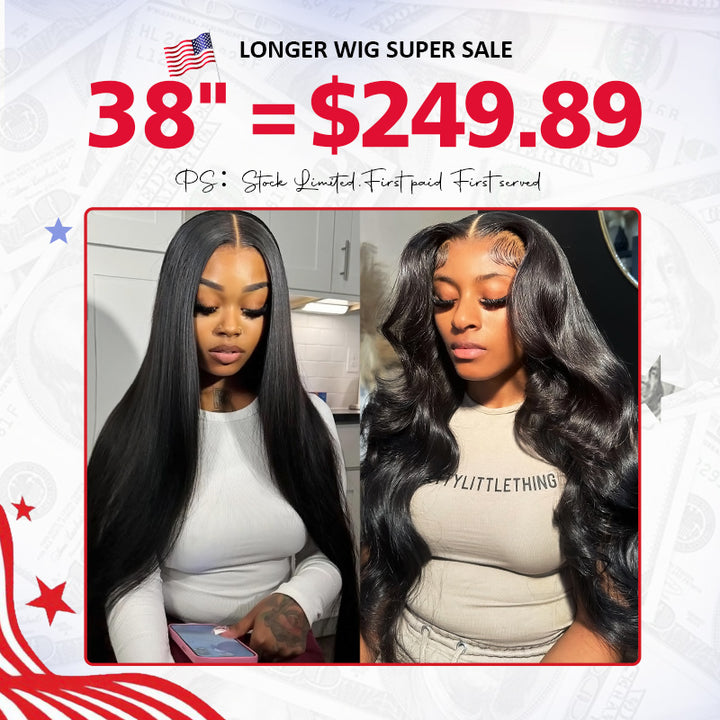 [ 70% OFF - No Code Needed] Long 38"= $249.89 Straight/Body Wave Lace Front Human Hair Wig 150% Density - AlloveHair