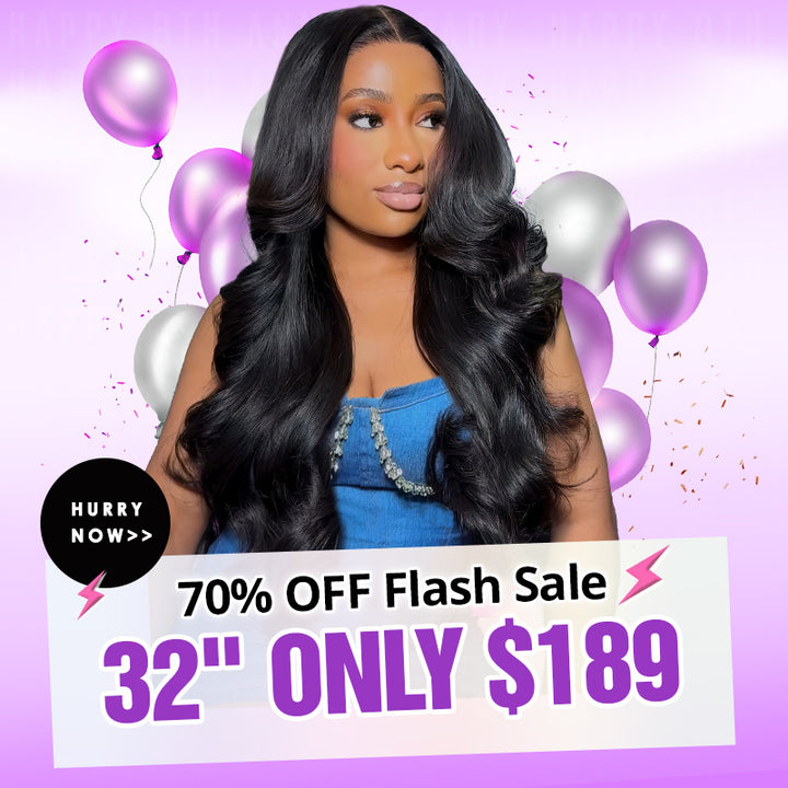 [ 70% OFF Flash Sale | 32"= $189 ] Natural Color Pre Cut & Pre-plucked & Bleached Knots Ready To Wear 13x4 Lace Front Wig 180% Density