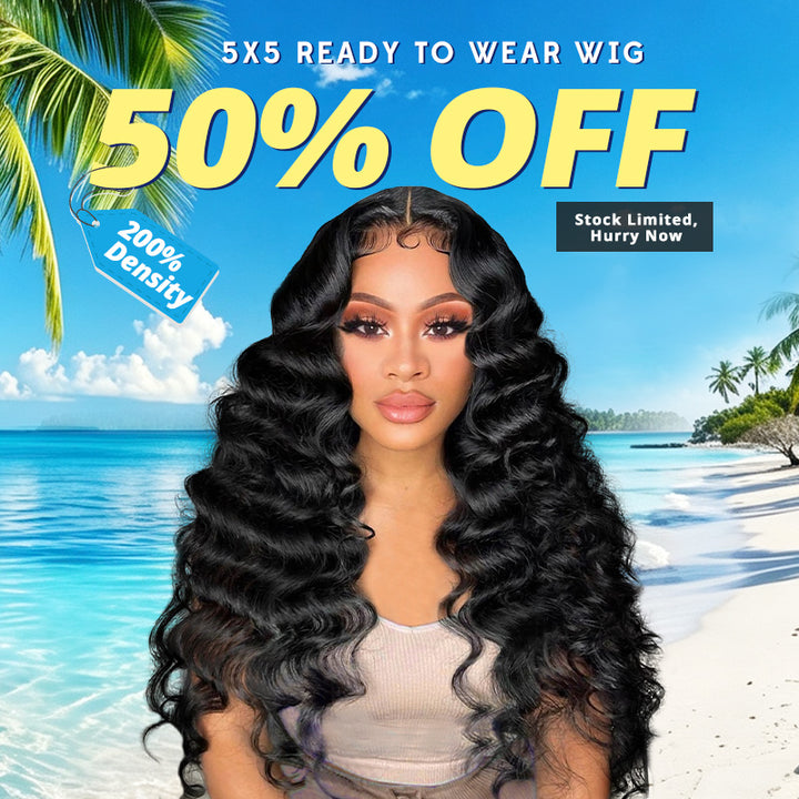 [50% OFF - No Code Needed] 200% Density Pre Cut Lace & Pre Plucked & Bleached Knots Ready To Wear 5x5 Lace Closure Wigs