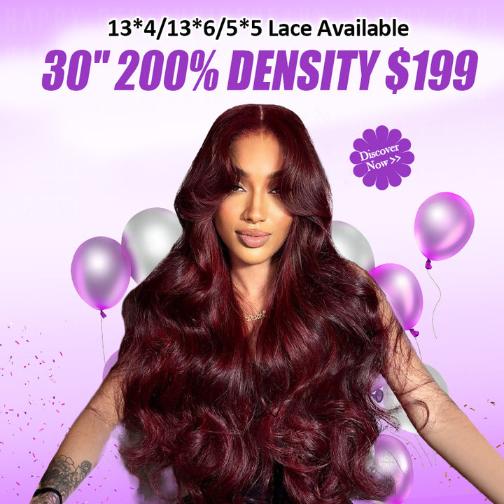 [ 30'' 200% Density= $199] 99J Burgundy Pre Cut & Pre Plucked & Bleached Knots Transparent HD Lace Ready To Wear Wigs - AlloveHair