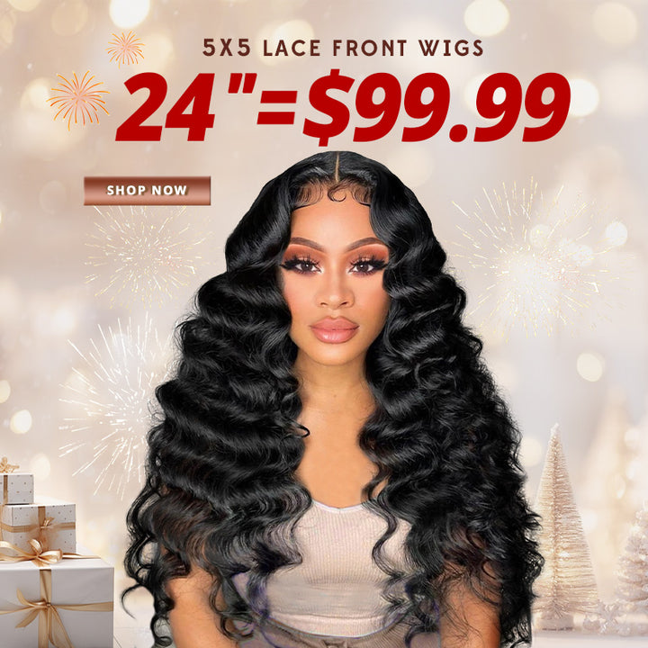 [50% OFF - No Code Needed] 24'' = $99.99 Pre Cut Lace & Pre Plucked & Bleached Knots Ready To Wear 5x5 Lace Closure Wigs 180% Density