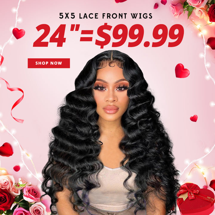 [50% OFF - No Code Needed] 24'' = $99.99 Pre Cut Lace & Pre Plucked & Bleached Knots Ready To Wear 5x5 Lace Closure Wigs 180% Density - AlloveHair