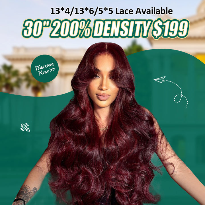 [ 30'' 200% Density= $199] 99J Burgundy Pre Cut & Pre Plucked & Bleached Knots Transparent HD Lace Ready To Wear Wigs - AlloveHair