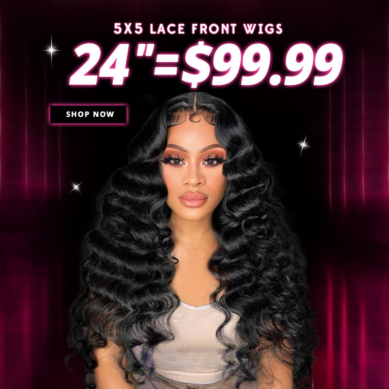 [50% OFF - No Code Needed] 24'' = $99.99 Pre Cut Lace & Pre Plucked & Bleached Knots Ready To Wear 5x5 Lace Closure Wigs 180% Density