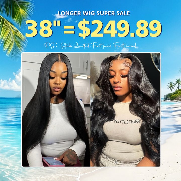 [ 70% OFF - No Code Needed] Long 38"= $249.89 Straight/Body Wave Lace Front Human Hair Wig 150% Density