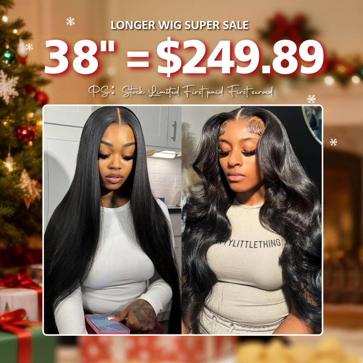 [ 70% OFF - No Code Needed] Long 38"= $249.89 Straight/Body Wave Lace Front Human Hair Wig 150% Density
