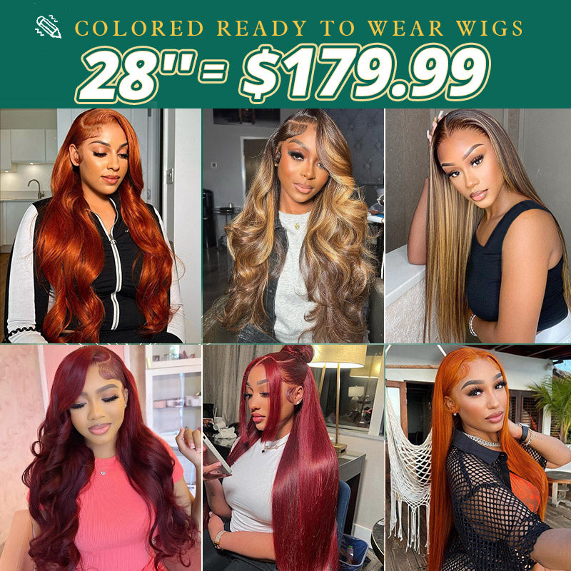 [50% OFF - No Code Needed] 28''= $179.99 Pre Cut & Pre Plucked & Bleached Knots Ready To Wear 13*4 Colored Lace Front Wigs 180% Density - AlloveHair