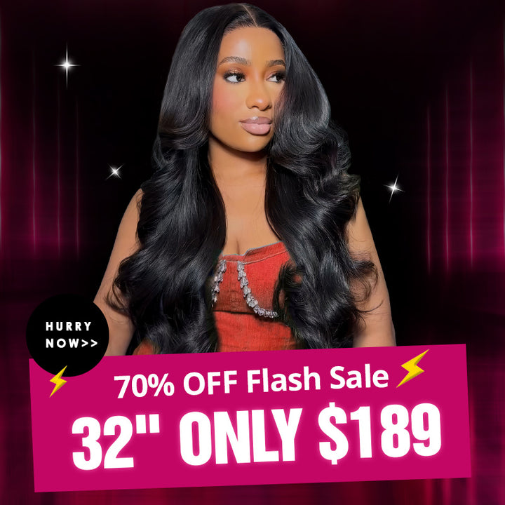 [ 70% OFF Flash Sale | 32"= $189 ] Natural Color Pre Cut & Pre-plucked & Bleached Knots Ready To Wear 13x4 Lace Front Wig 180% Density