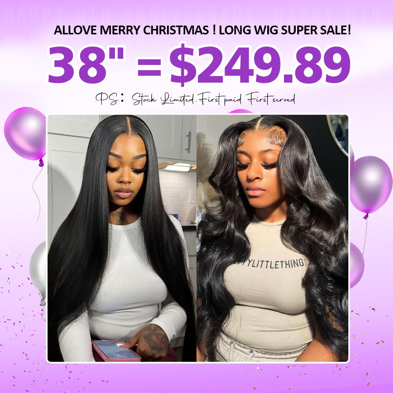 [ 70% OFF - No Code Needed] Long 38"= $249.89 Straight/Body Wave Lace Front Human Hair Wig 150% Density - AlloveHair