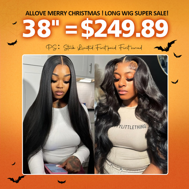 [ 70% OFF - No Code Needed] Long 38"= $249.89 Straight/Body Wave Lace Front Human Hair Wig 150% Density - AlloveHair