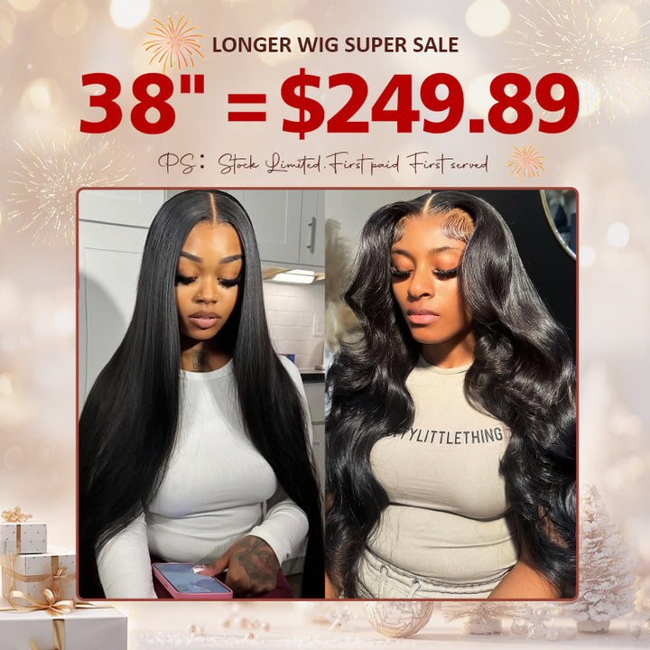[ 70% OFF - No Code Needed] Long 38"= $249.89 Straight/Body Wave Lace Front Human Hair Wig 150% Density