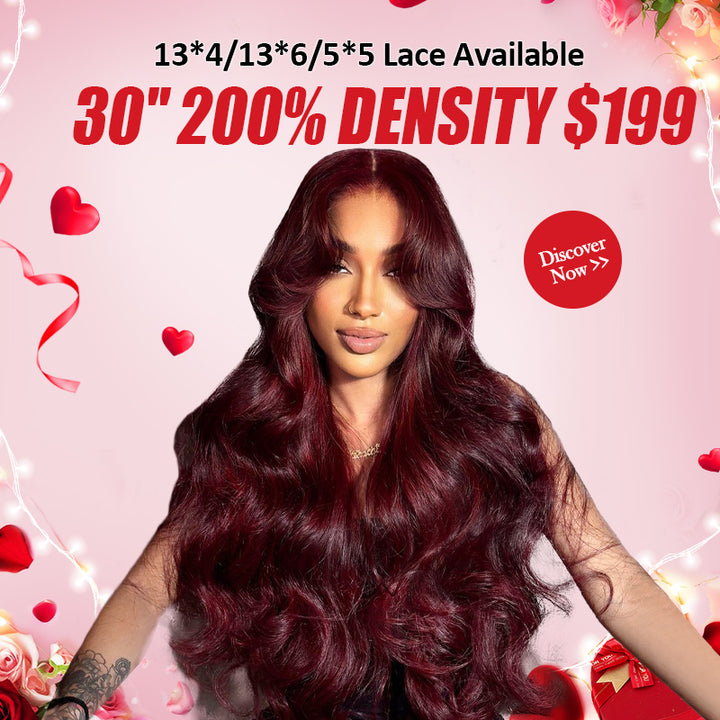 [ 30'' 200% Density= $199] 99J Burgundy Pre Cut & Pre Plucked & Bleached Knots Transparent HD Lace Ready To Wear Wigs
