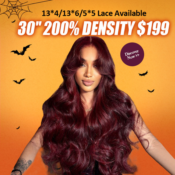 [ 30'' 200% Density= $199] 99J Burgundy Pre Cut & Pre Plucked & Bleached Knots Transparent HD Lace Ready To Wear Wigs