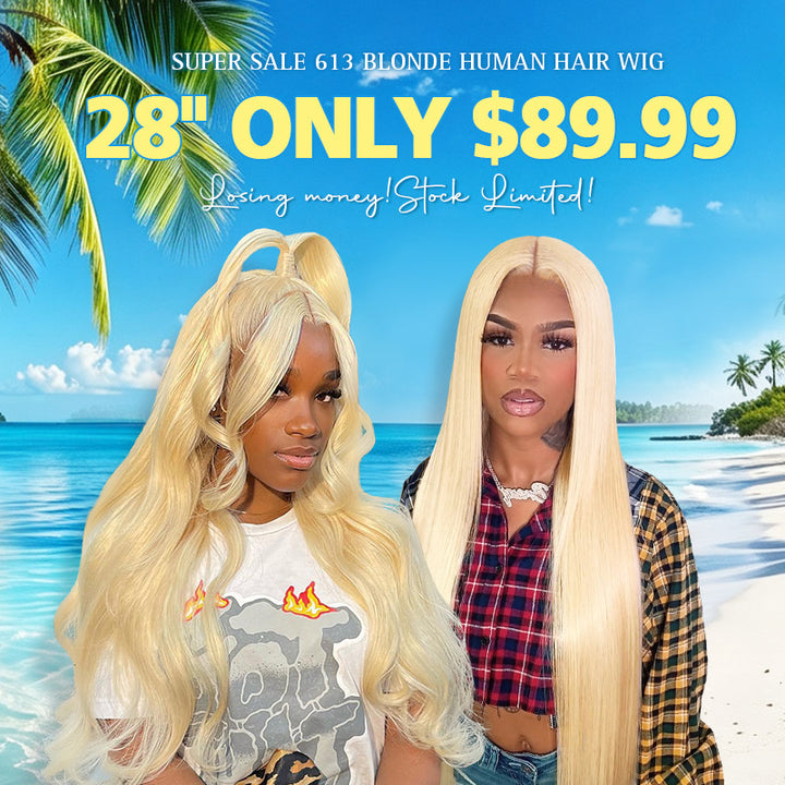 [ 70% OFF - No Code Needed] 28''= $89.99 613 Blonde Straight/ Body Wave 13*4*1 Lace Front Human Hair Wig 150% Density