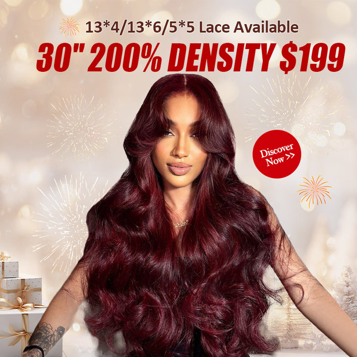 [ 30'' 200% Density= $199] 99J Burgundy Pre Cut & Pre Plucked & Bleached Knots Transparent HD Lace Ready To Wear Wigs