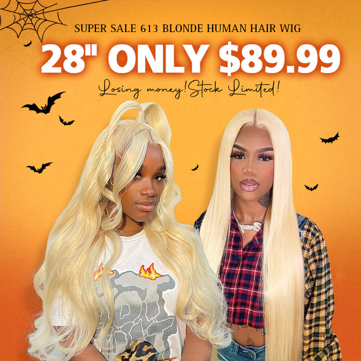 [ 70% OFF - No Code Needed] 28''= $89.99 613 Blonde Straight/ Body Wave 13*4*1 Lace Front Human Hair Wig 150% Density - AlloveHair