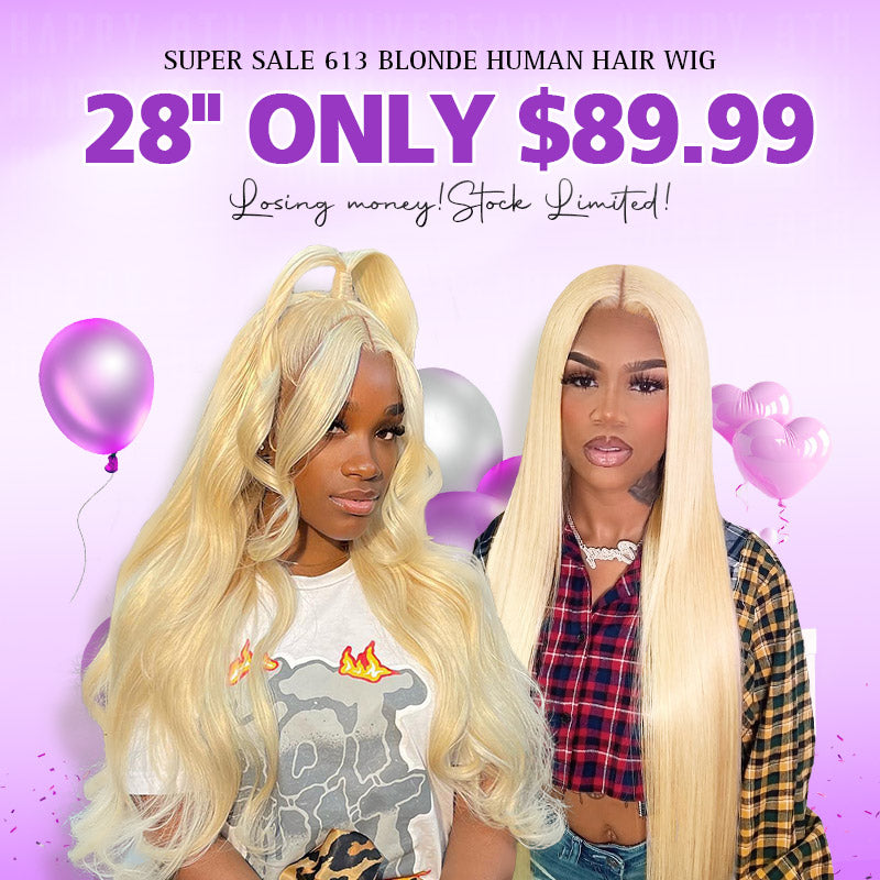 [ 70% OFF - No Code Needed] 28''= $89.99 613 Blonde Straight/ Body Wave 13*4*1 Lace Front Human Hair Wig 150% Density - AlloveHair
