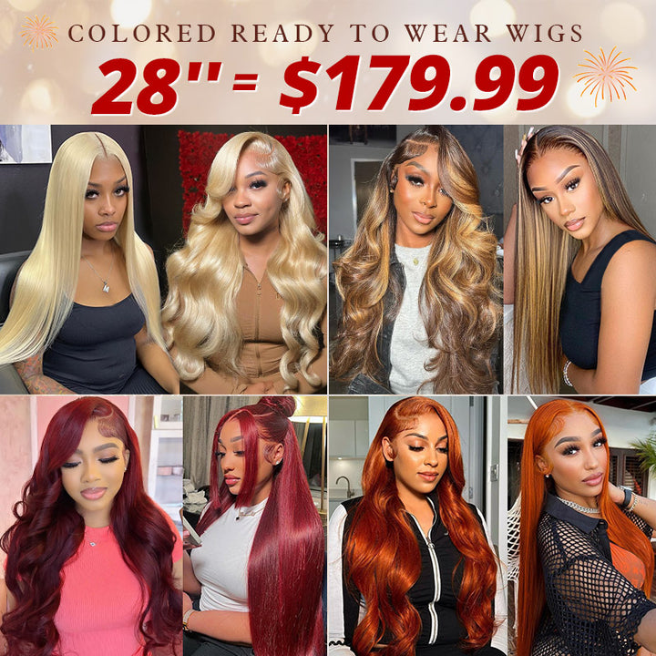 [50% OFF - No Code Needed] 28''= $179.99 Pre Cut & Pre Plucked & Bleached Knots Ready To Wear 13*4 Colored Lace Front Wigs 180% Density