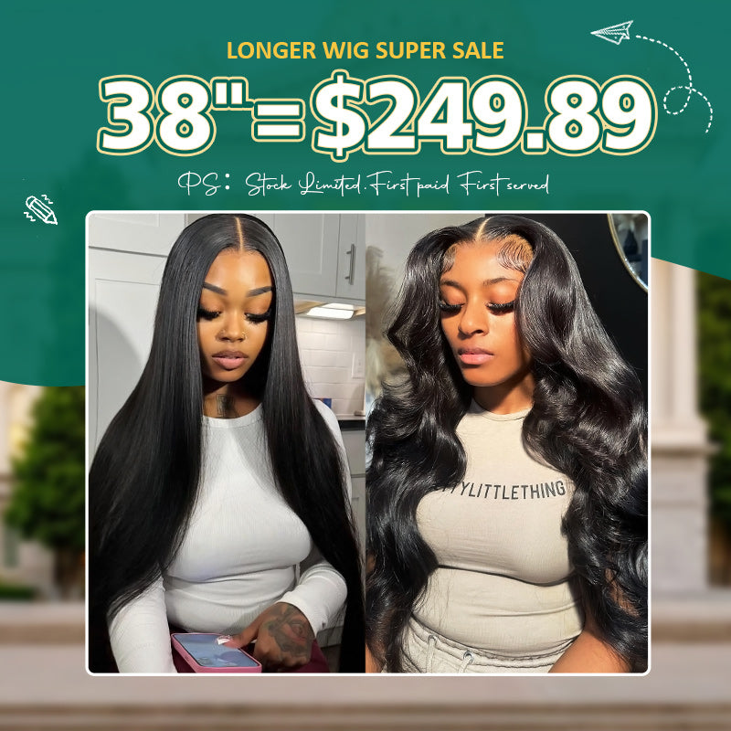 [ 70% OFF - No Code Needed] Long 38"= $249.89 Straight/Body Wave Lace Front Human Hair Wig 150% Density - AlloveHair