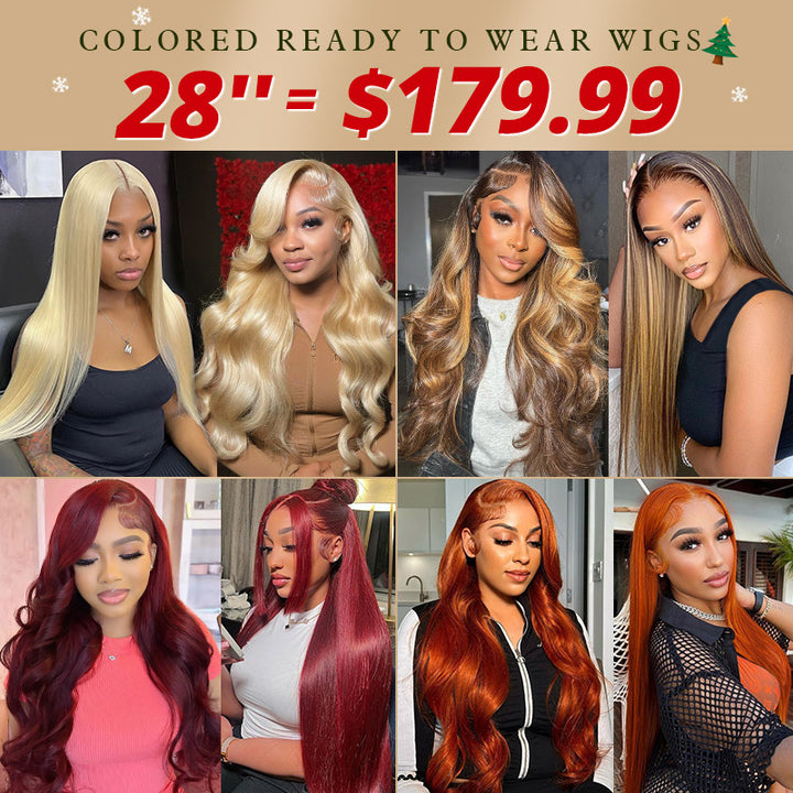 [50% OFF - No Code Needed] 28''= $179.99 Pre Cut & Pre Plucked & Bleached Knots Ready To Wear 13*4 Colored Lace Front Wigs 180% Density