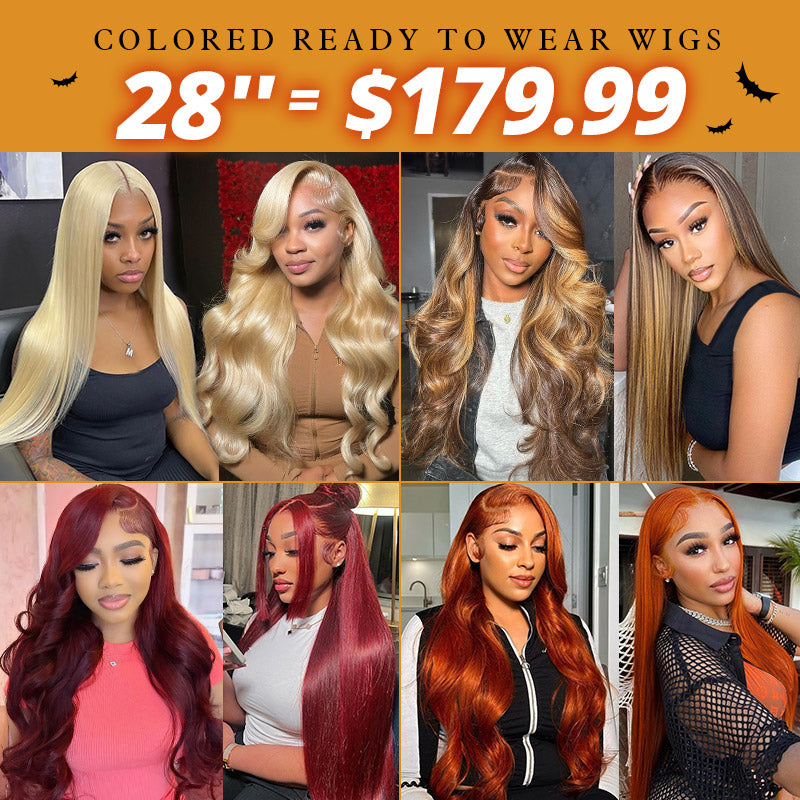 [50% OFF - No Code Needed] 28''= $179.99 Pre Cut & Pre Plucked & Bleached Knots Ready To Wear 13*4 Colored Lace Front Wigs 180% Density