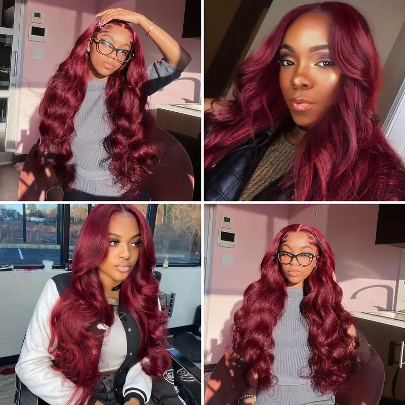 99J Burgundy Colored Human Hair 3Bundles With 4x4 Lace Closure Body Wave Human Hair Extensions Fast Shipping