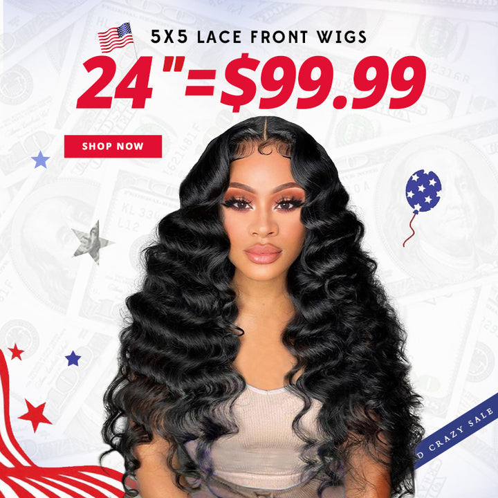 [50% OFF - No Code Needed] 24'' = $99.99 Pre Cut Lace & Pre Plucked & Bleached Knots Ready To Wear 5x5 Lace Closure Wigs 180% Density - AlloveHair