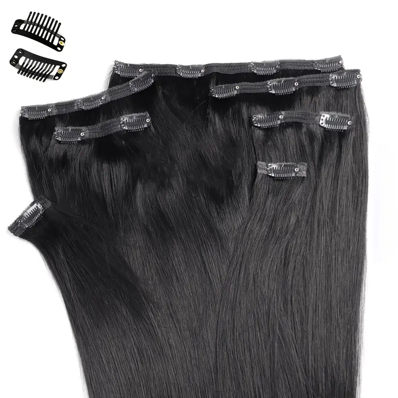 Allove Hair Straight Hair Clip In Hair Extensions 7 Pieces/Set Natural Black Color