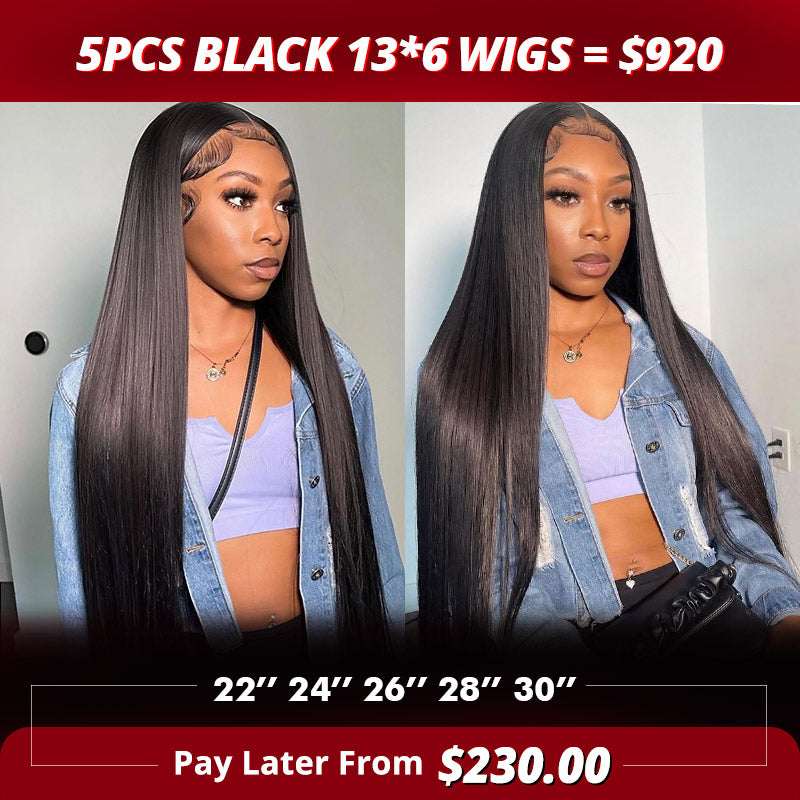 【Allove Hair Wholesale Package Deal】5pcs Black 13*6 Wigs = $920